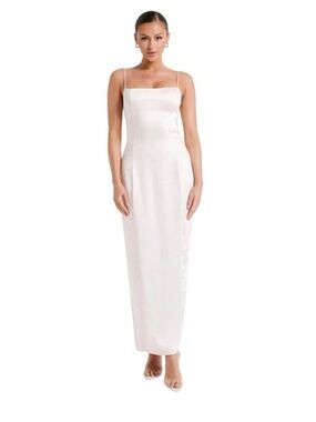NWT MESHKI Chrisley Ivory Cream Satin Maxi Slip Dress Medium Bridal Split Hem